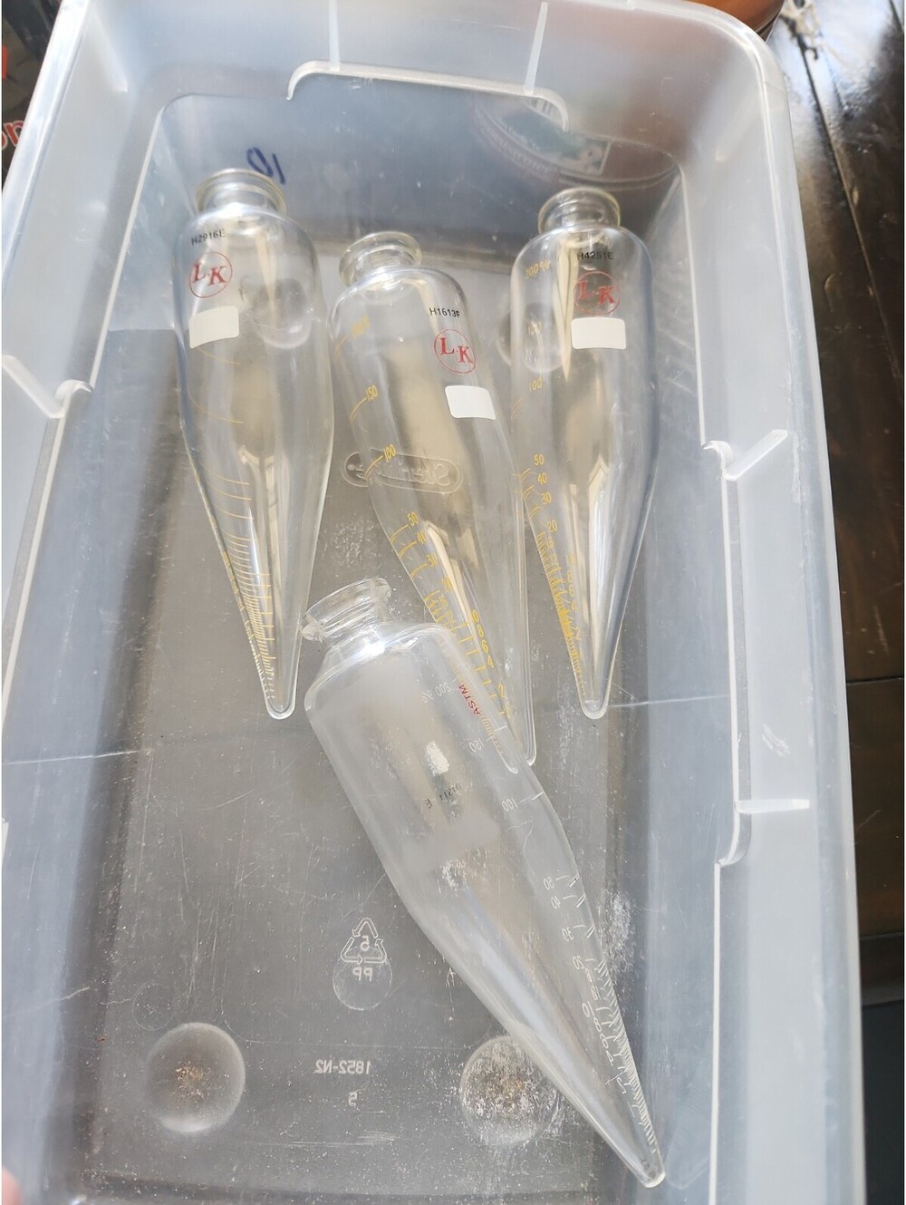 BOX OF 4 LK GLASS CENTRIFUGE OIL TUBE 100ML See Pics